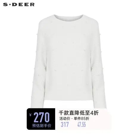 sdeer圣迪奥女装法式罗纹圆领肌理宽松针织衫S241Z3513⏭商品大图