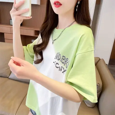 渐变色扎染短袖t恤女夏装韩版宽松大码女装微胖减龄学生百搭上衣商品大图