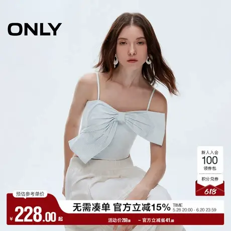 ONLY2025夏季新款甜酷辣妹吊带立体蝴蝶结收腰短款修身雪纺衫女商品大图