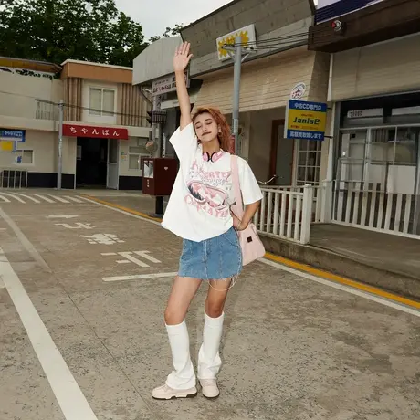 YEP美式复古t恤女短袖2025新款夏季宽松印花半袖高街ins潮牌上衣图片