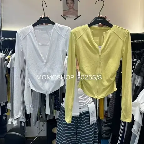 十三行2025春夏新款韩版洋气时尚百搭纯色假两件显瘦拉链防晒上衣图片