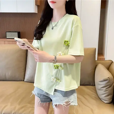 设计感小众不规则短袖t恤女2025新款夏季韩版宽松大码华夫格上衣图片