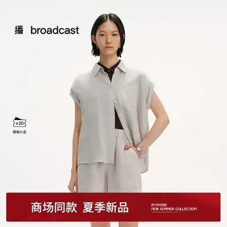 播商场同款亚麻衬衫女25夏季新款无袖宽松气质轻薄小衫BDS2CD2495商品大图