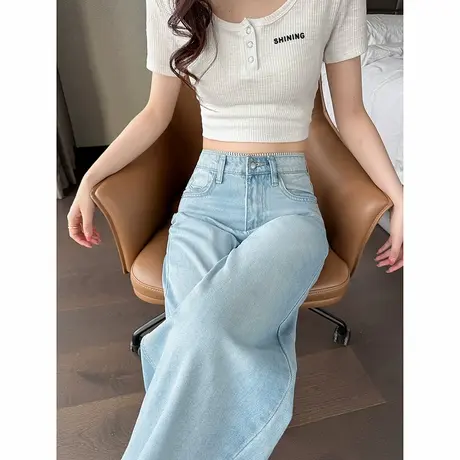 时尚气质牛仔裤2025年夏季新款女高腰显瘦百搭宽松阔腿休闲长裤商品大图