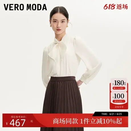 Vero Moda衬衫女2025夏季新款泡泡袖蝴蝶结装饰雪纺衬衫325205011商品大图