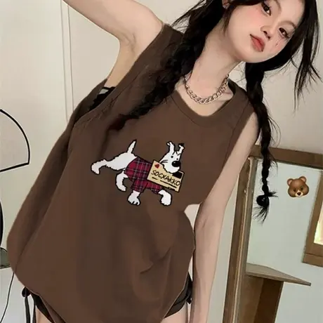 纯棉吊带坎肩背心无袖t恤女2025新款夏外穿高级感宽松慵懒风上衣图片