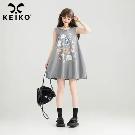 KEIKO 可爱萌宠印花灰色背心裙连衣裙夏季日系减龄无袖花苞娃娃裙商品大图
