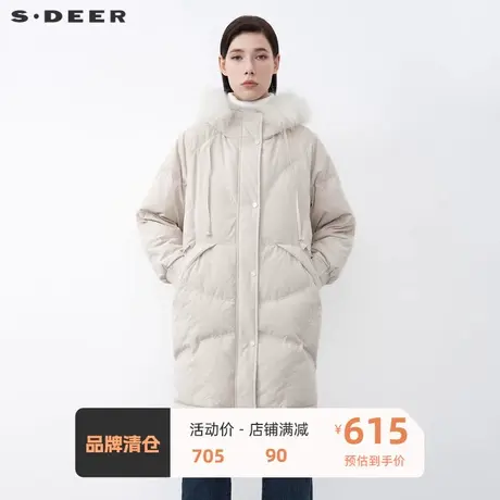sdeer圣迪奥女装学院风毛领连帽拼接长款羽绒服S21462438图片