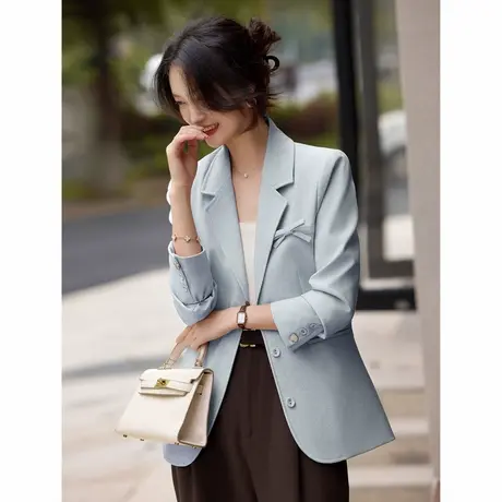 时尚西装外套春季新款女休闲纯色百搭短款通勤简约上衣商品大图