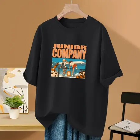 黑色短袖t恤女2025新款爆款夏季学生简约时尚宽松大码女装上衣服商品大图