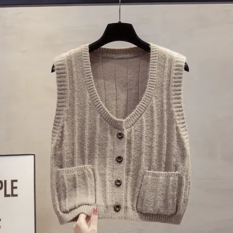 开衫圆领针织马甲背心女2025春秋新款宽松外穿马夹叠穿毛衣坎肩潮商品大图