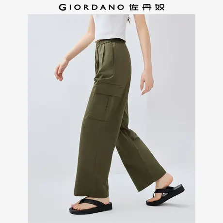 佐丹奴裤子女装纯棉工装口袋松紧腰梭织薄阔腿长裤 05415061商品大图