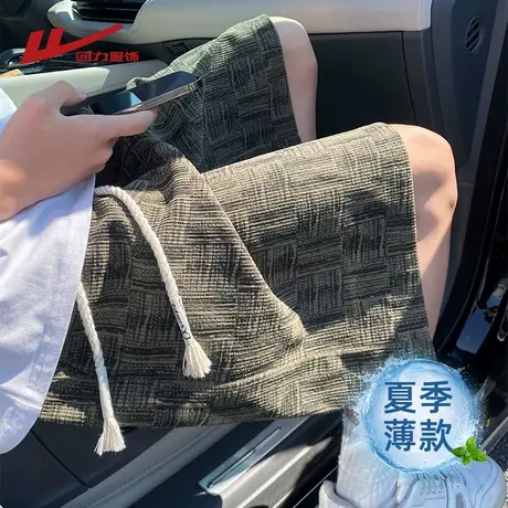 回力美式格纹满印短裤男夏季薄款潮牌宽松沙滩裤男生休闲五分裤子商品大图