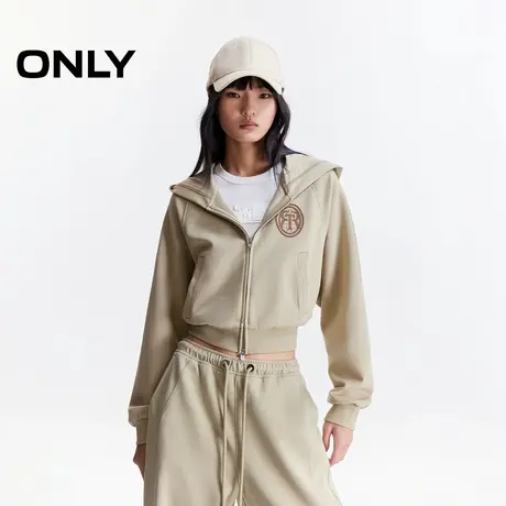 ONLY2025夏季新款松弛慵懒宽松刺绣字母连帽插肩短款长袖卫衣女商品大图