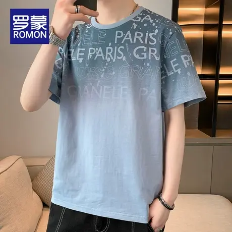 罗蒙男士纯棉短袖T恤宽松夏薄款2025新款潮流凉感美式印花体恤衫图片