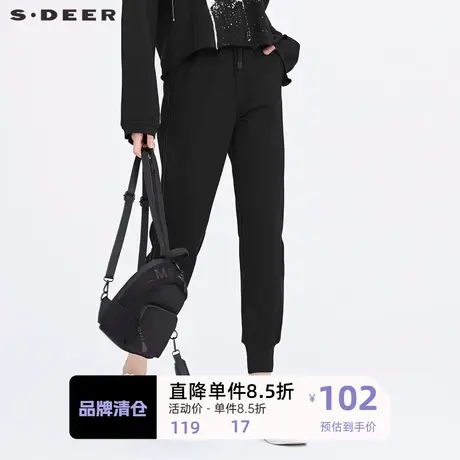 sdeer圣迪奥女装时尚抽绳松紧罗纹运动长裤S20480813🏼商品大图