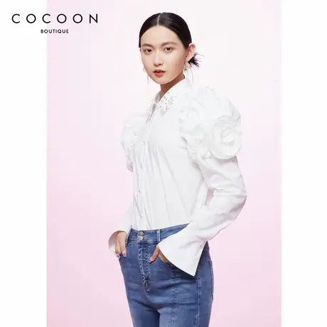可可尼COCOON商场同款2024秋冬新款时尚翻领气质立体绣花钉钻衬衫商品大图