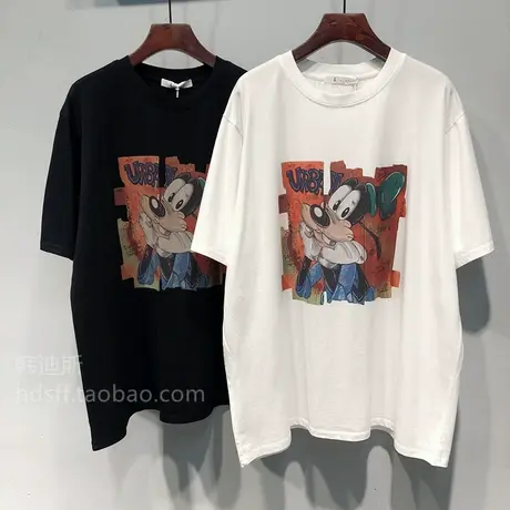 2025夏装 韩国东大门新款可爱卡通狗图案宽松显瘦中长款短袖T恤女图片