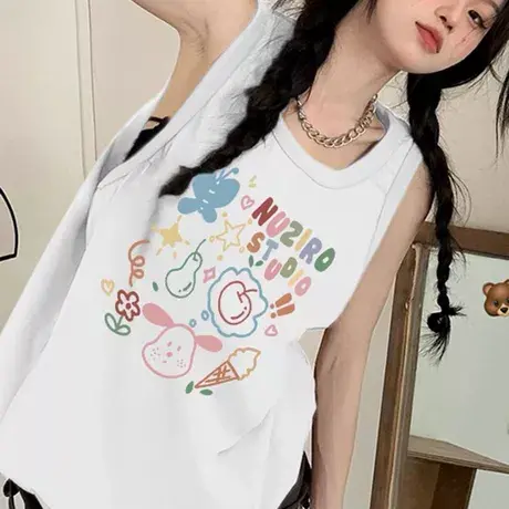 纯棉吊带运动坎肩背心无袖t恤女2025夏外穿高级感宽松篮球服上衣图片