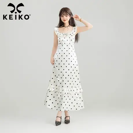 KEIKO 气质波点吊带连衣裙25夏季温柔风系带收腰露背显瘦长裙子图片