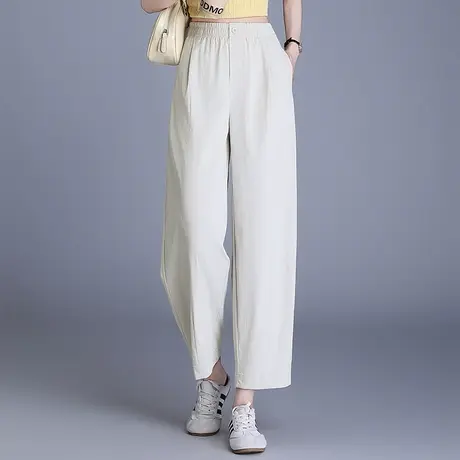 时尚九分阔腿裤女2025夏季新款松紧高腰显瘦宽松百搭休闲直筒裤子商品大图