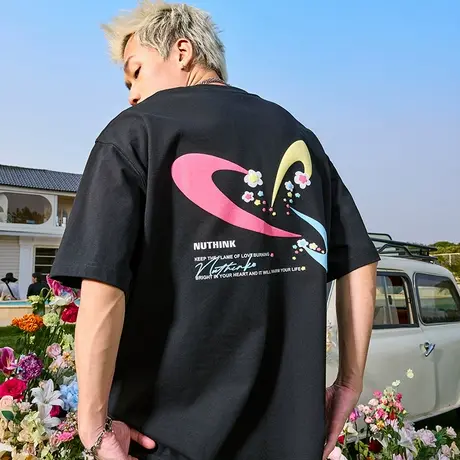 Nuthink潮牌大码多巴胺印花短袖T恤美式半袖嘻哈男女2025夏季新款图片