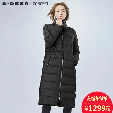 sdeer圣迪奥2017冬装女装廓形纯色长款加厚羽绒服S16482471图片