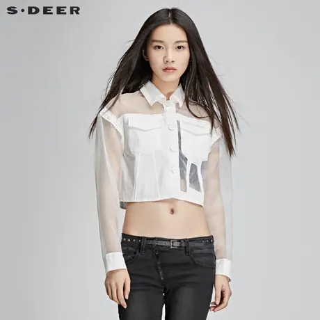 【商场同款】sdeer圣迪奥女装清透欧根纱拼接短款小外套S17282271图片
