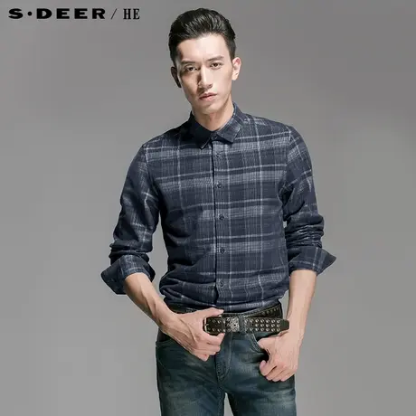 sdeerhe圣迪奥休闲条纹格翻领男士衬衫H14470572图片