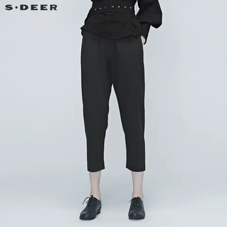 sdeer圣迪奥松紧插袋撞色格纹松紧宽松萝卜裤春装长裤女S20380809图片