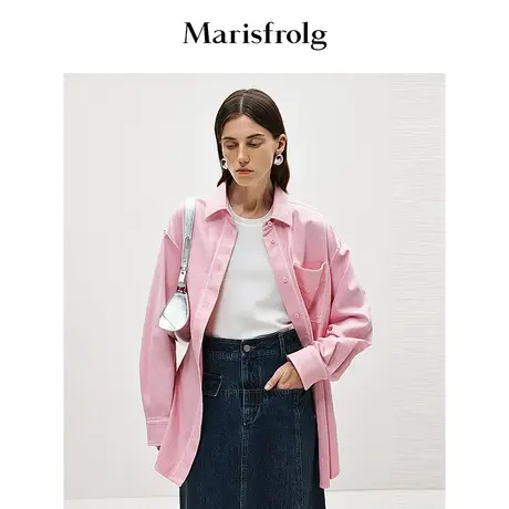【新能量色彩】玛丝菲尔春季常玉粉翻领设计感衬衫外套女图片