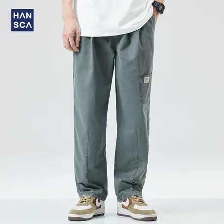 hansca日系潮牌工装裤男夏季痞帅休闲运动大码直筒宽松阔腿长裤子商品大图