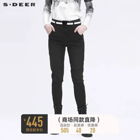 sdeer圣迪奥秋装时尚腰带拼接插袋牛仔小脚裤女S22180817图片
