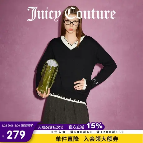 Juicy Couture橘滋春夏新款上衣刺绣休闲百搭针织衫V领毛衫毛衣女商品大图