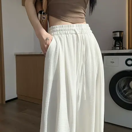 白色休闲阔腿裤女2025年夏季薄款高腰冰丝裤仿醋酸垂感拖地长裤子商品大图
