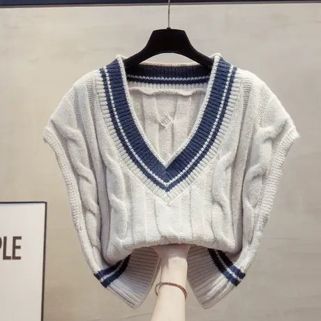 学院风v领大码针织马甲背心女2025春秋新款宽松外穿马夹毛衣坎肩图片