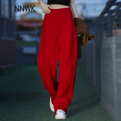 安可拉红阔腿裤女2025新款春秋季宽松弯刀裤显瘦运动裤直筒香蕉裤商品大图