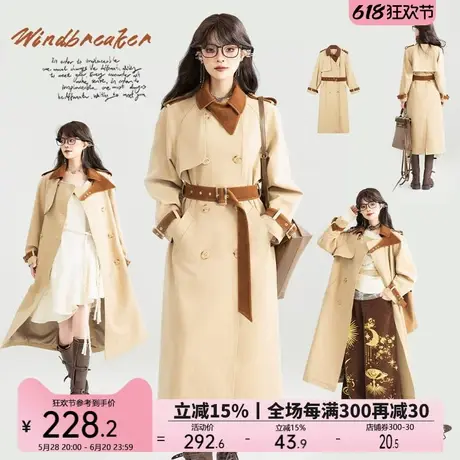 KEIKO [赠腰带]英伦风卡其色长款风衣25春季通勤高密斜纹棉布外套商品大图