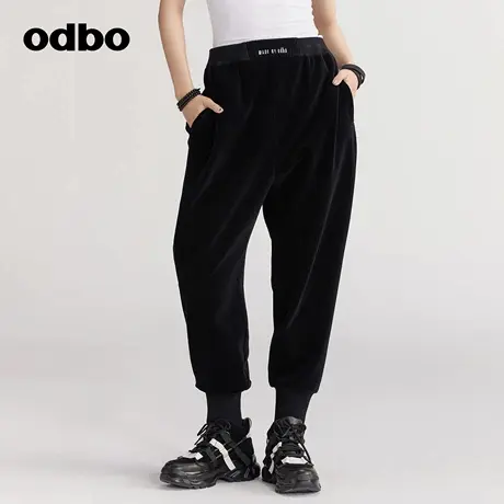 【商场同款】odbo/欧迪比欧秋冬新款休闲裤女束脚哈伦裤子商品大图