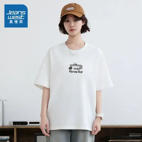 E8真维斯女装2025夏季新款 时尚百搭显瘦设计感宽松短袖T恤上衣商品大图