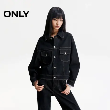 ONLY2025夏季新款酷飒翻领撞色双缝线设计落肩宽松牛仔外套女商品大图