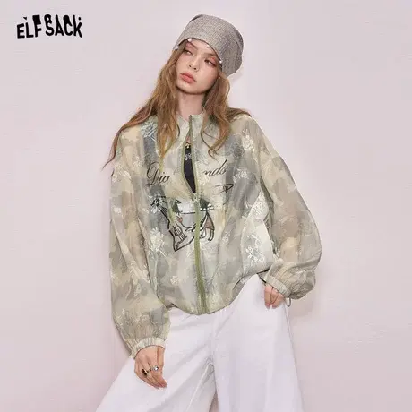 妖精的口袋原创印花迷彩薄透外套女2025年早秋新款甜酷休闲上衣商品大图