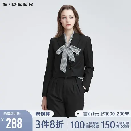 sdeer圣迪奥2022早春女装新款通勤翻领短款黑色西装外套S22162209🔎商品大图