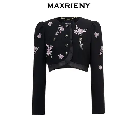 MAXRIENY复古新中式玉兰绣花流苏外套2024高级气质感女装修身显瘦商品大图