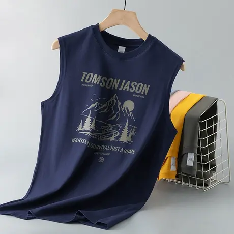 纯棉背心男士夏季外穿跨栏篮球健身全棉无袖t恤薄款运动坎肩砍袖商品大图