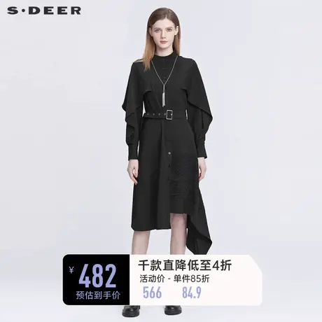 sdeer圣迪奥秋装收腰不规则衬衫长袖连衣裙女S22181219🎈商品大图