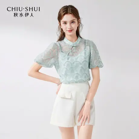 【添添粉丝专享】秋水伊人改良版泡泡袖领旗袍衬衫女上衣商品大图
