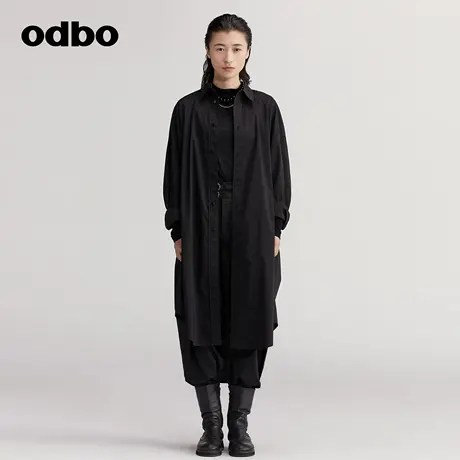 odbo/欧迪比欧原创设计感印花衬衫女秋装新款百搭中长款上衣图片