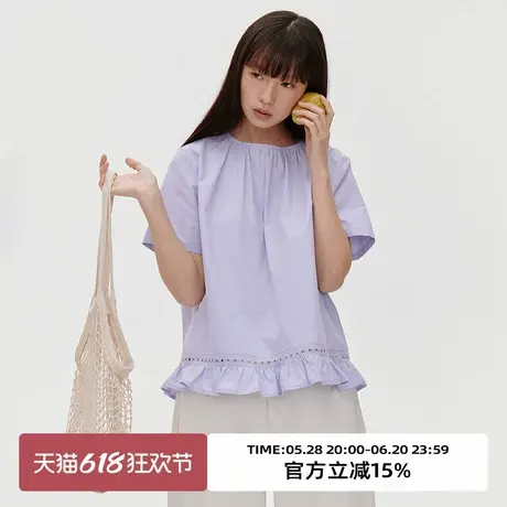 omont蛋挞家 复古荷叶边设计短袖衬衫女2025夏季圆领宽松小衫上衣商品大图