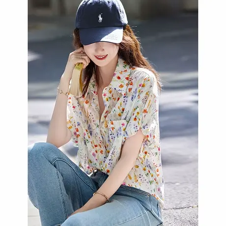 时尚气质衬衫2025年夏季新款女优雅百搭个性小碎花森系短袖上衣商品大图